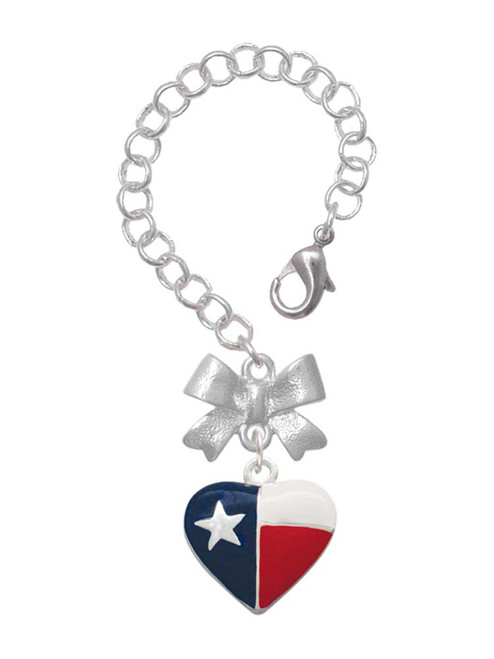 Silver Plated Texas Lone Star Heart - Bow Charm Accessory for Tumblers and Thermal Cups