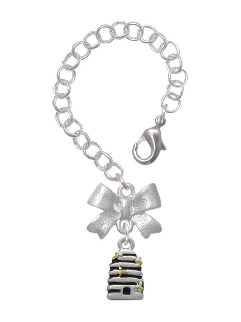 Silver Plated Small Beehive with 4 Bees - Bow Charm Accessory for Tumblers and Thermal Cups