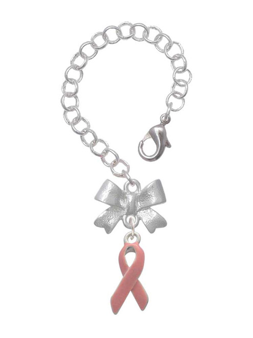 Silver Plated Pink Ribbon - Bow Charm Accessory for Tumblers and Thermal Cups
