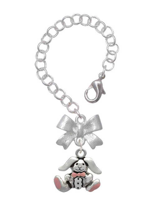 Silver Plated Sitting Bunny with Easter Egg - Bow Charm Accessory for Tumblers and Thermal Cups