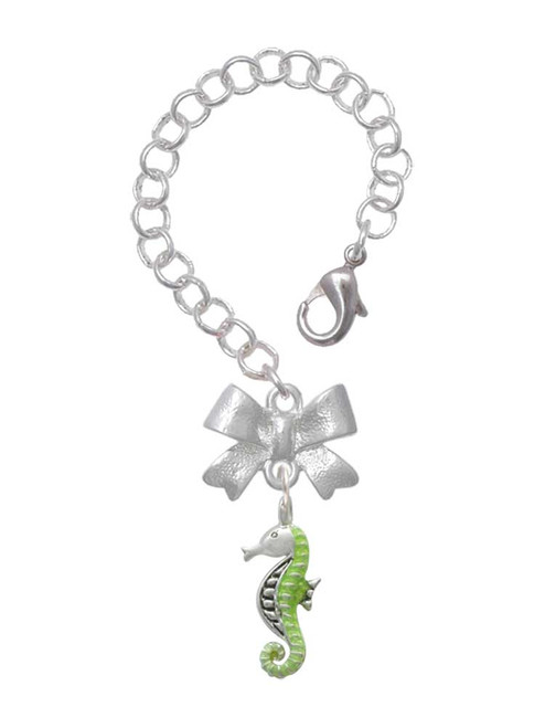 Silver Plated Lime Green Seahorse - Bow Charm Accessory for Tumblers and Thermal Cups