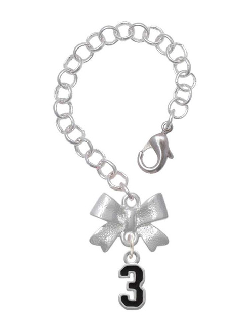 Silver Plated Black Number - 3 - Bow Charm Accessory for Tumblers and Thermal Cups