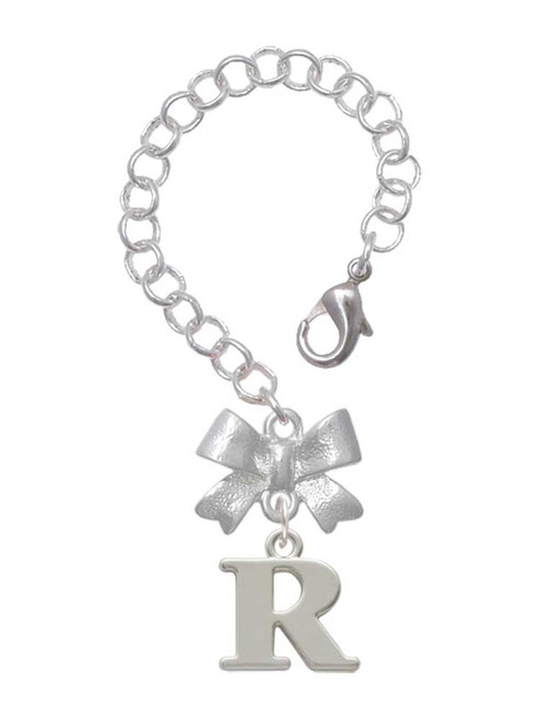 Silver Plated Large Initial - R - Bow Charm Accessory for Tumblers and Thermal Cups