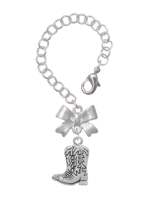Silver Plated Cowboy Boots - Bow Charm Accessory for Tumblers and Thermal Cups