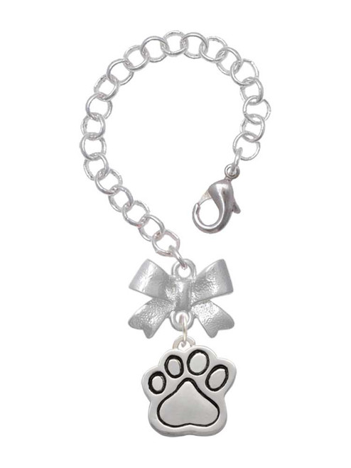 Silver Plated Large Paw - Bow Charm Accessory for Tumblers and Thermal Cups
