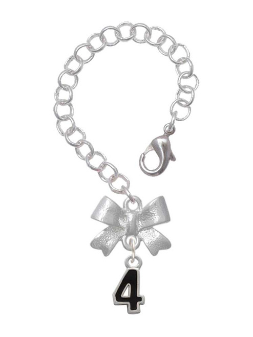 Silver Plated Black Number - 4 - Bow Charm Accessory for Tumblers and Thermal Cups