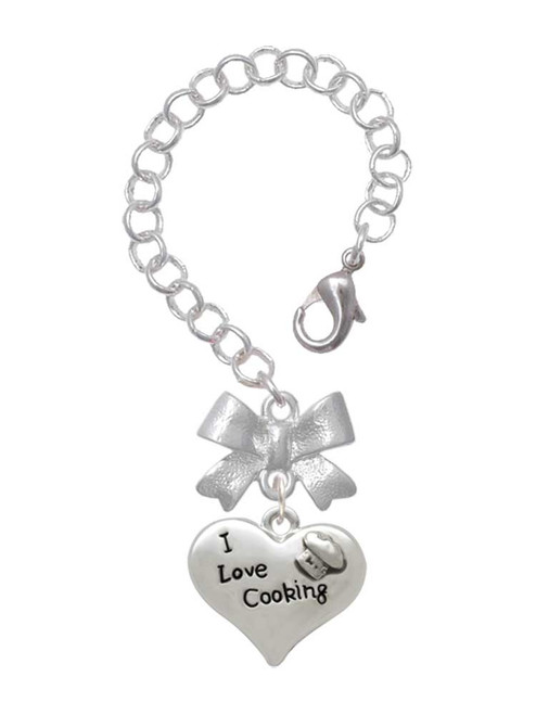 Silver Plated I love Cooking Heart with Chef Hat - Bow Charm Accessory for Tumblers and Thermal Cups
