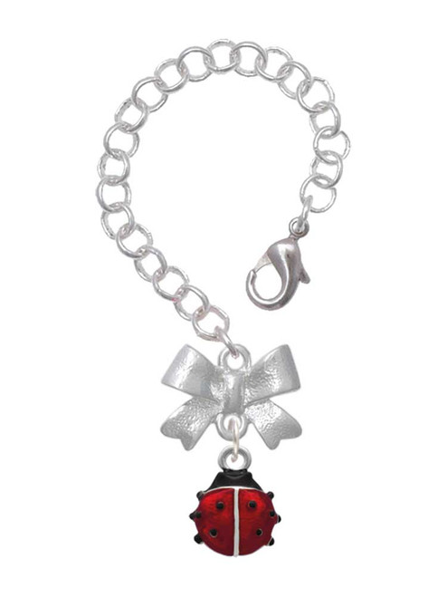 Silver Plated Mini Red Translucent Ladybug - Bow Charm Accessory for Tumblers and Thermal Cups
