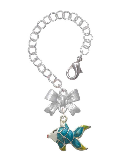 Silver Plated Blue Tropical Fish with Yellow Fins - Bow Charm Accessory for Tumblers and Thermal Cups