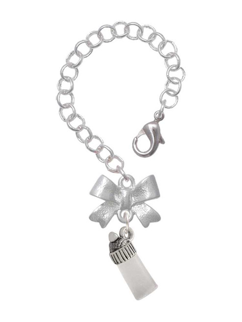 Silver Plated 3-D Clear Frosted Baby Bottle - Bow Charm Accessory for Tumblers and Thermal Cups