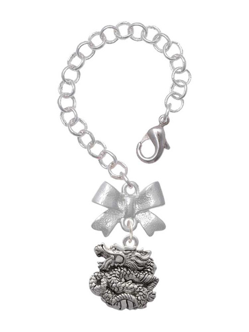 Silver Plated Chinese Dragon - Bow Charm Accessory for Tumblers and Thermal Cups
