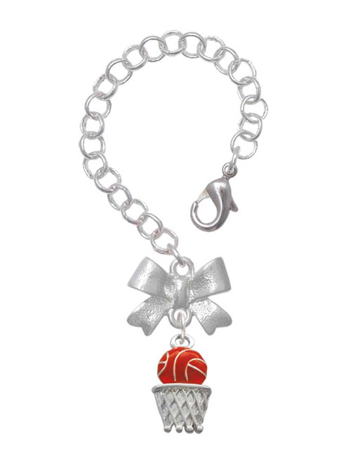 Silver Plated Basketball - Over Hoop - Bow Charm Accessory for Tumblers and Thermal Cups