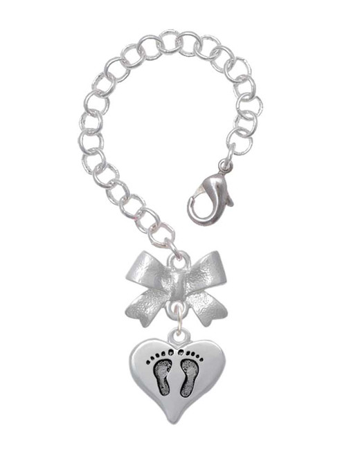 Silver Plated Heart with Baby Feet - Bow Charm Accessory for Tumblers and Thermal Cups