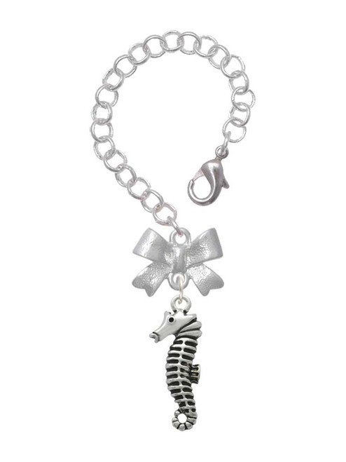 Silver Plated Antiqued Seahorse - Bow Charm Accessory for Tumblers and Thermal Cups
