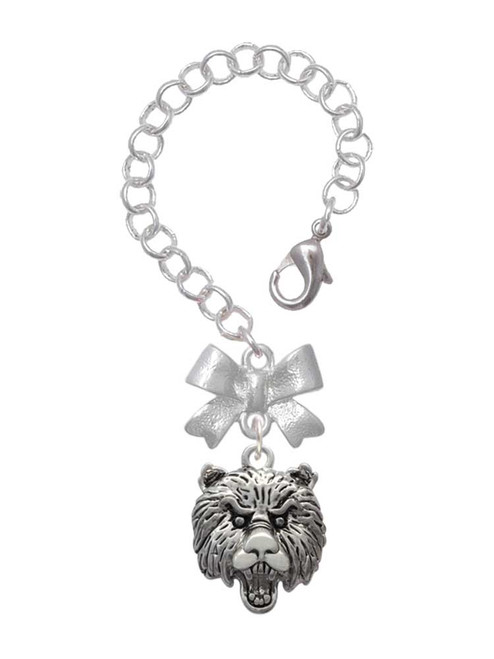 Silver Plated Large Bear - Mascot - Bow Charm Accessory for Tumblers and Thermal Cups