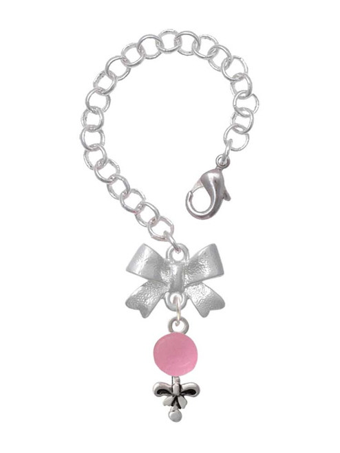Silver Plated Pink Baby Rattle - Bow Charm Accessory for Tumblers and Thermal Cups