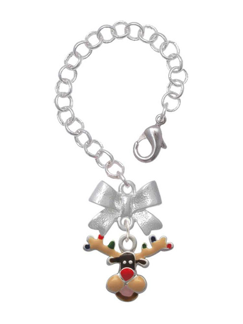 Silver Plated Reindeer with Christmas Lights - Bow Charm Accessory for Tumblers and Thermal Cups