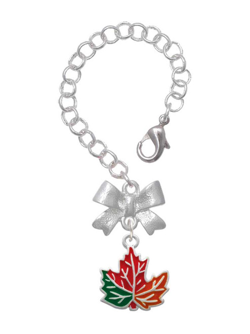 Silver Plated Large Orange Fall Leaf - Bow Charm Accessory for Tumblers and Thermal Cups