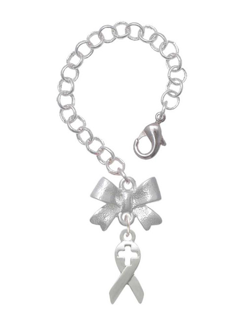 Silver Plated Ribbon with Cross Cutout - Bow Charm Accessory for Tumblers and Thermal Cups