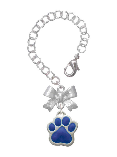 Silver Plated Large Royal Blue Paw - Bow Charm Accessory for Tumblers and Thermal Cups