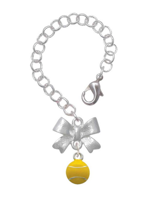 Silver Plated Mini Enamel Tennis Ball - Bow Charm Accessory for Tumblers and Thermal Cups