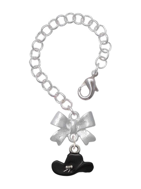 Silver Plated Black Cowboy Hat - Bow Charm Accessory for Tumblers and Thermal Cups