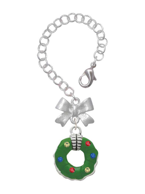 Silver Plated Green Resin Wreath with Crystals - Bow Charm Accessory for Tumblers and Thermal Cups