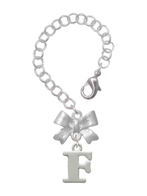 Silver Plated Large Initial - F - Bow Charm Accessory for Tumblers and Thermal Cups