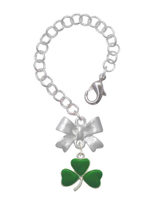 Silver Plated Green Three Leaf Clover - Shamrock - Bow Charm Accessory for Tumblers and Thermal Cups