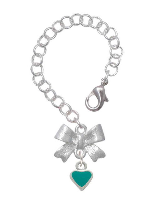 Silver Plated Mini Two Sided Teal Heart - Bow Charm Accessory for Tumblers and Thermal Cups