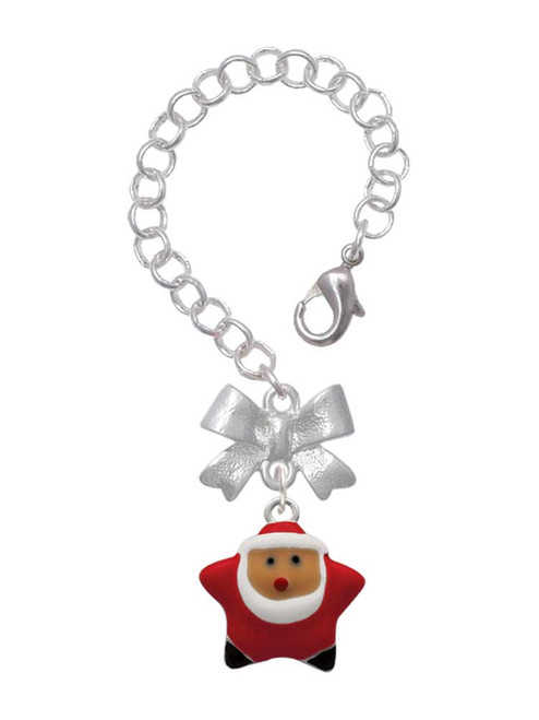 Silver Plated Red Star Santa - Bow Charm Accessory for Tumblers and Thermal Cups
