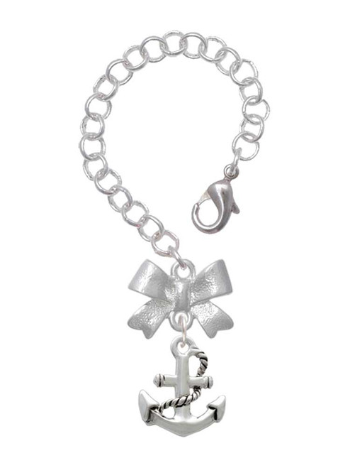 Silver Plated Antiqued Anchor - Bow Charm Accessory for Tumblers and Thermal Cups