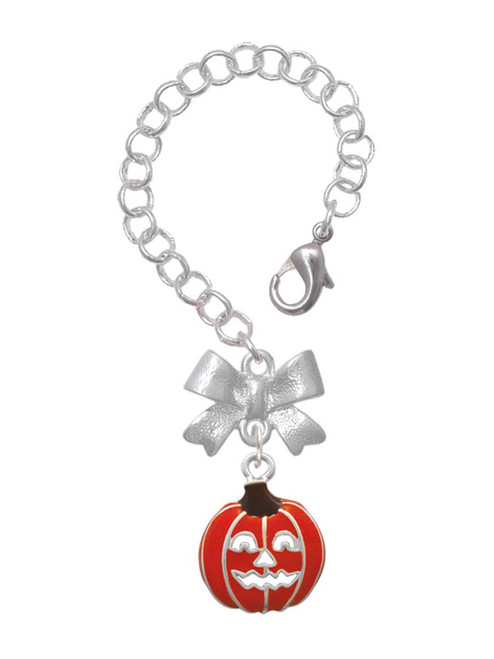 Silver Plated Jack O'Lantern with Cutout Eyes - Bow Charm Accessory for Tumblers and Thermal Cups