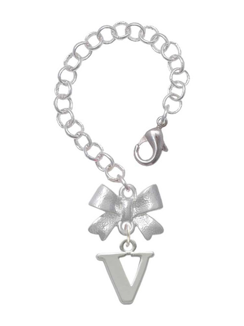 Silver Plated Large Initial - V - Bow Charm Accessory for Tumblers and Thermal Cups