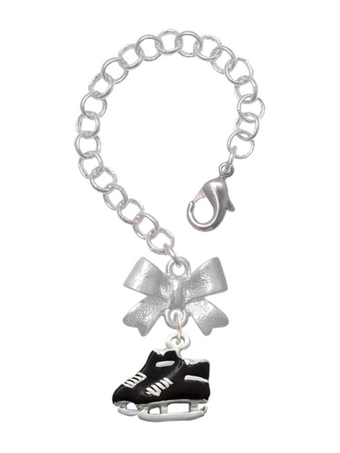 Silver Plated Black Ice Skates - Bow Charm Accessory for Tumblers and Thermal Cups