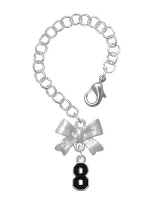Silver Plated Black Number - 8 - Bow Charm Accessory for Tumblers and Thermal Cups