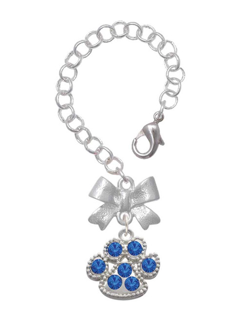 Silver Plated Large Paw with Blue Crystals - Bow Charm Accessory for Tumblers and Thermal Cups