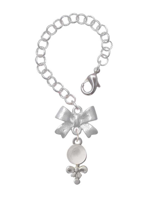 Silver Plated Clear Frosted Baby Rattle - Bow Charm Accessory for Tumblers and Thermal Cups