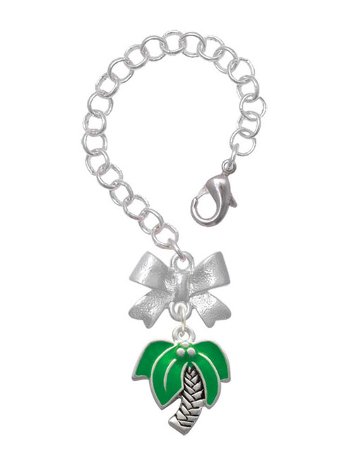Silver Plated Large Enamel Palm Tree - Bow Charm Accessory for Tumblers and Thermal Cups