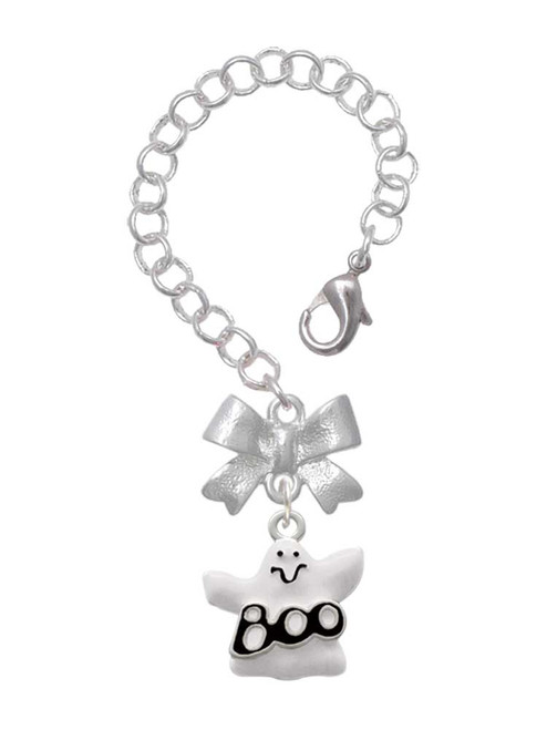 Silver Plated BOO Ghost - Bow Charm Accessory for Tumblers and Thermal Cups