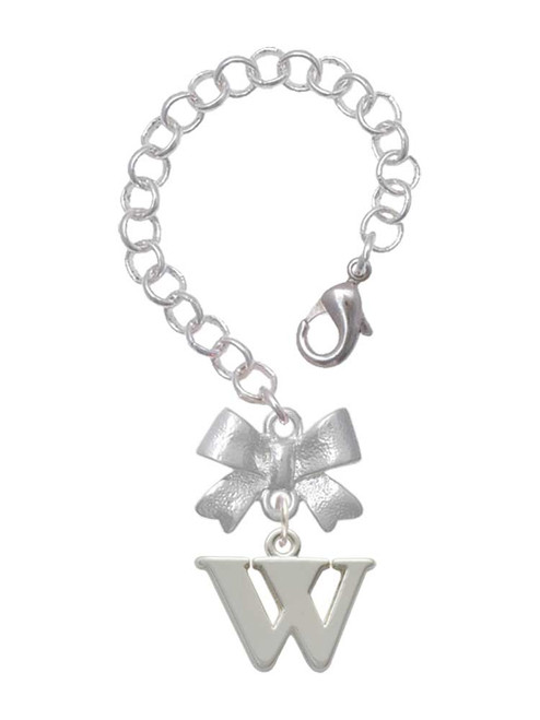 Silver Plated Large Initial - W - Bow Charm Accessory for Tumblers and Thermal Cups