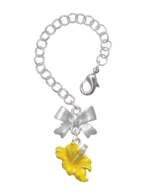 Silver Plated Yellow Hibiscus Flower - Bow Charm Accessory for Tumblers and Thermal Cups