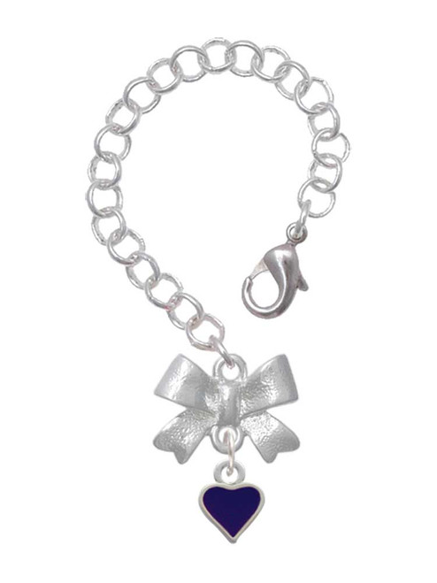 Silver Plated Mini Two Sided Purple Heart - Bow Charm Accessory for Tumblers and Thermal Cups