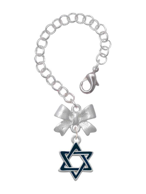 Silver Plated Blue Star Of David - Bow Charm Accessory for Tumblers and Thermal Cups