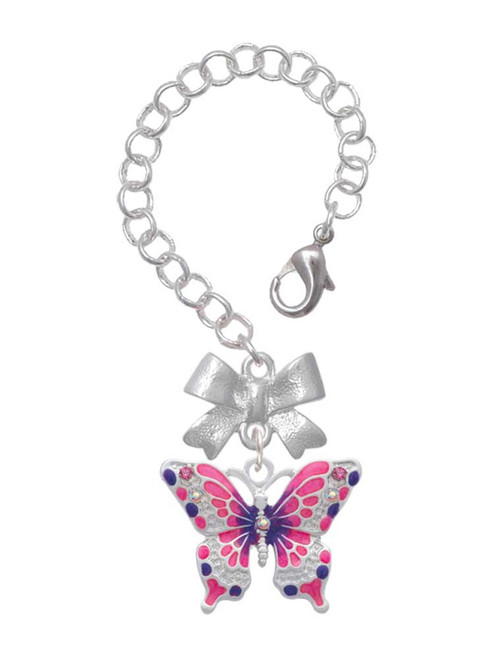 Silver Plated Large Hot Pink & Purple Butterfly - Bow Charm Accessory for Tumblers and Thermal Cups