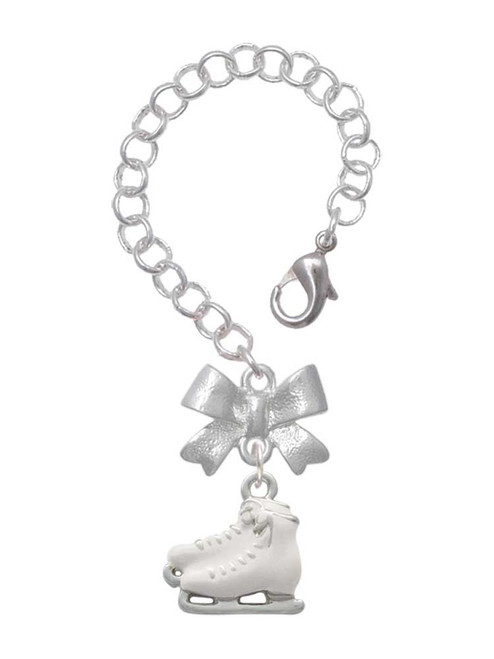 Silver Plated White Ice Skates - Bow Charm Accessory for Tumblers and Thermal Cups