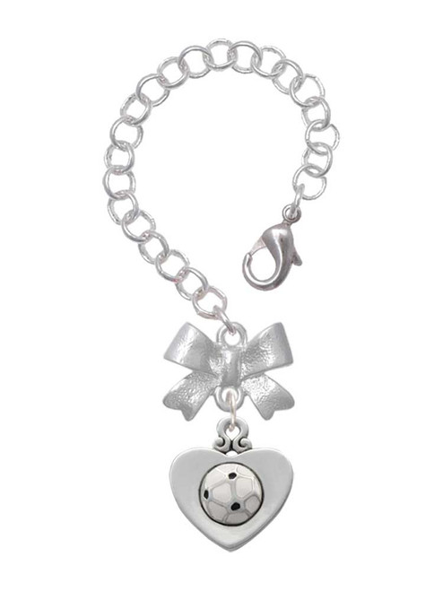 Silver Plated Soccer ball in Heart - Bow Charm Accessory for Tumblers and Thermal Cups