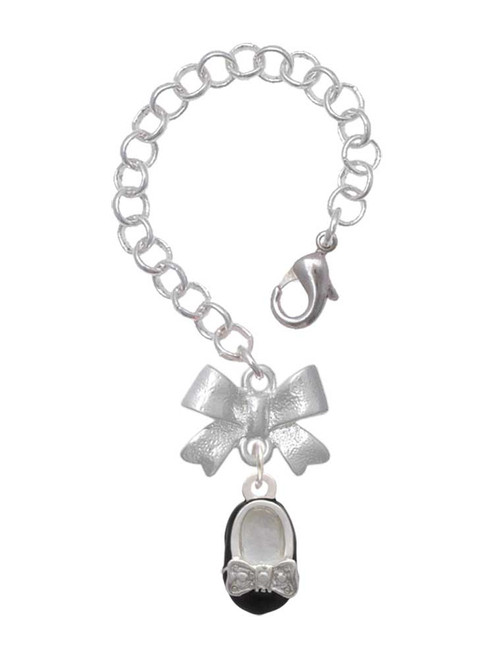 Silver Plated Black Enamel Baby Shoe with Bow - Bow Charm Accessory for Tumblers and Thermal Cups