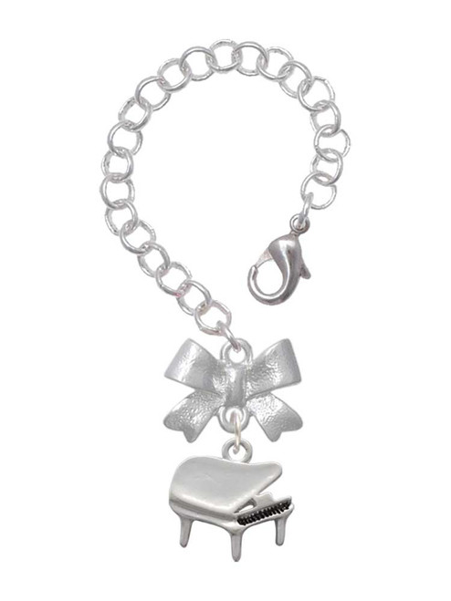 Silver Plated Piano - Bow Charm Accessory for Tumblers and Thermal Cups