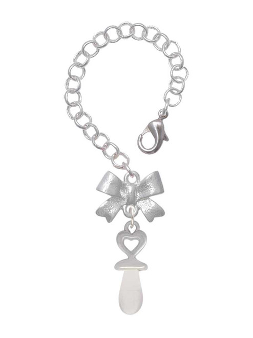 Silver Plated 3-D Clear Frosted Baby Pacifier - Bow Charm Accessory for Tumblers and Thermal Cups